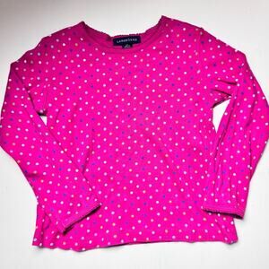 Lands' End Pink Polka Dot Kids Long Sleeve Shirt Sz (5-6)